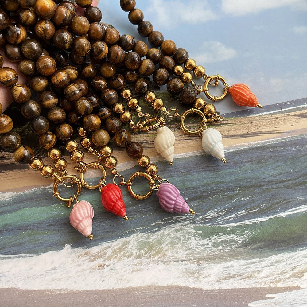 Boho Tiger Eye Multicolor Conch Necklace