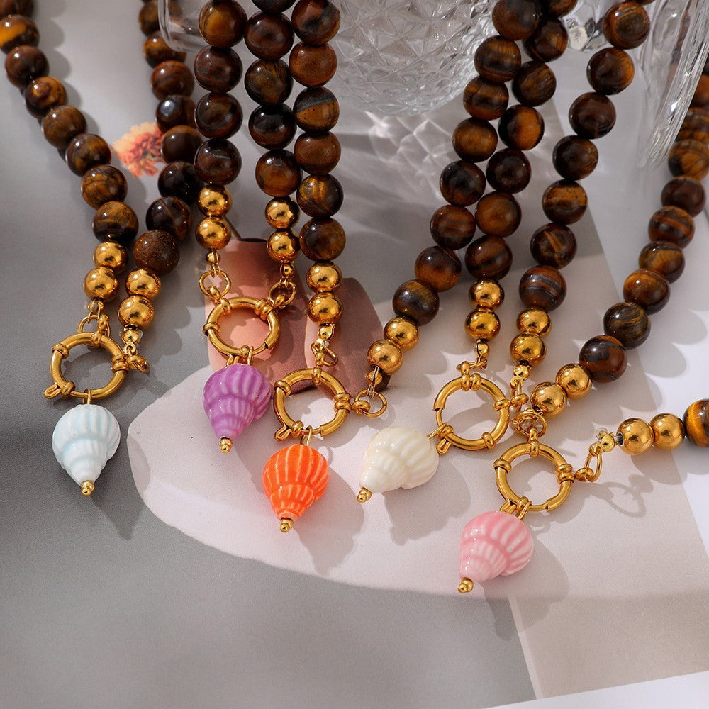 Boho Tiger Eye Multicolor Conch Necklace