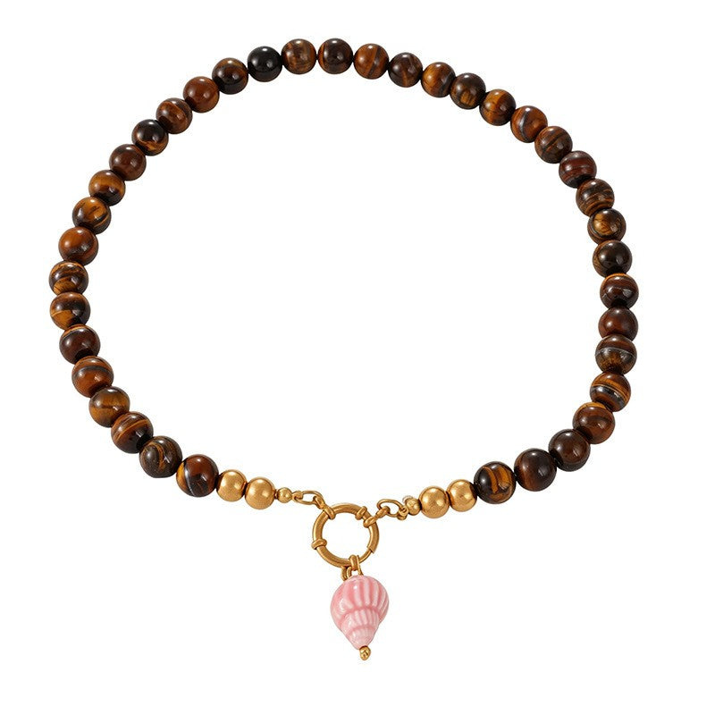 Boho Tiger Eye Multicolor Conch Necklace
