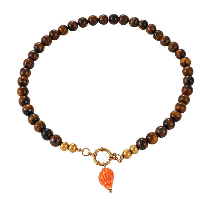 Boho Tiger Eye Multicolor Conch Necklace