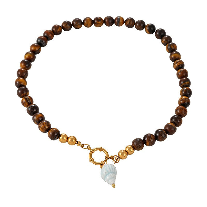 Boho Tiger Eye Multicolor Conch Necklace