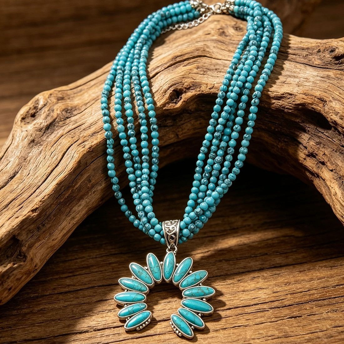 Boho Multi-Strand Turquoise Fan Necklace