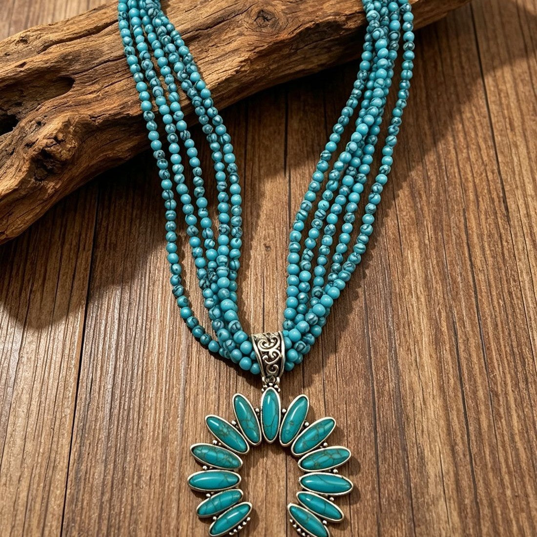 Boho Multi-Strand Turquoise Fan Necklace