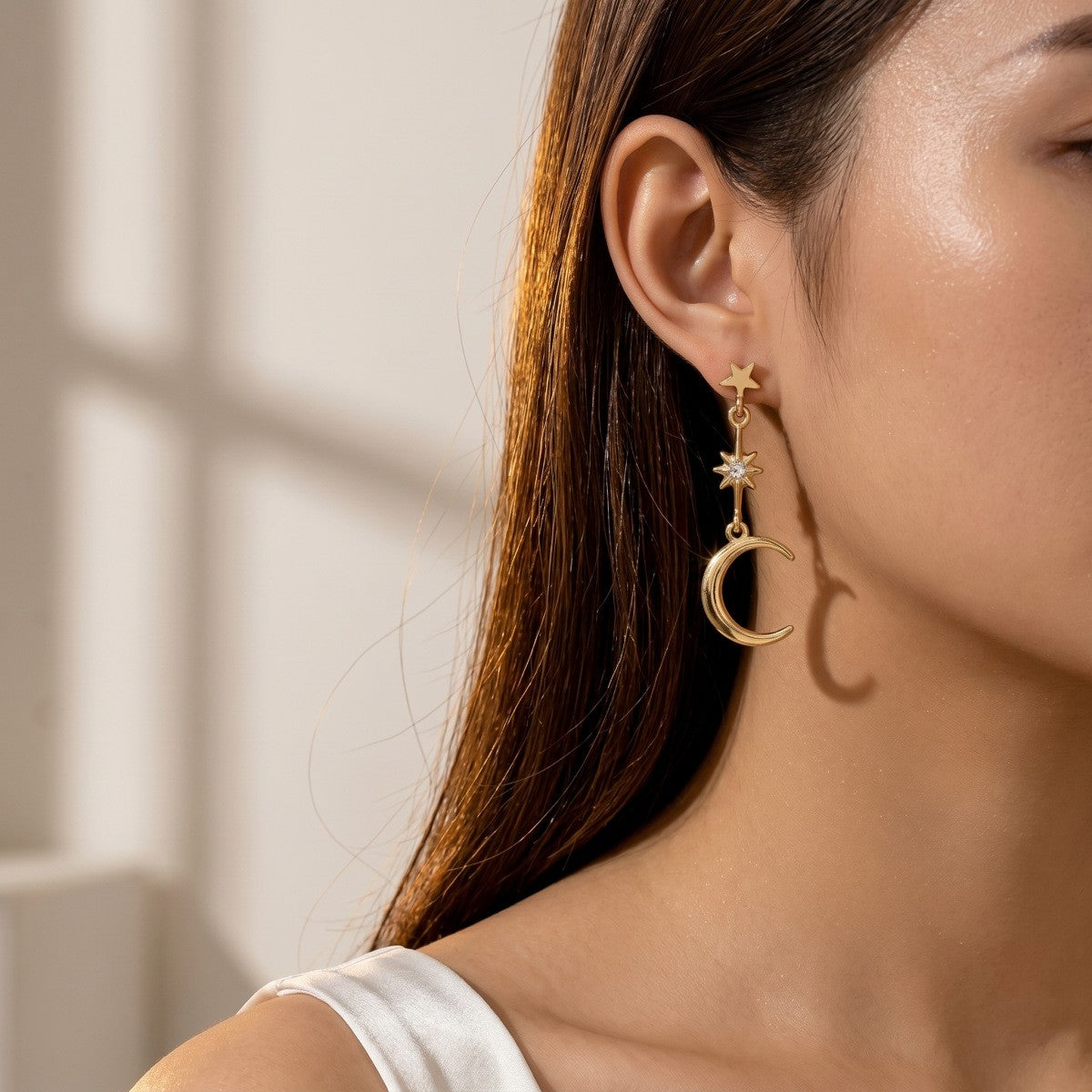 Dainty Star Moon Drop Earrings