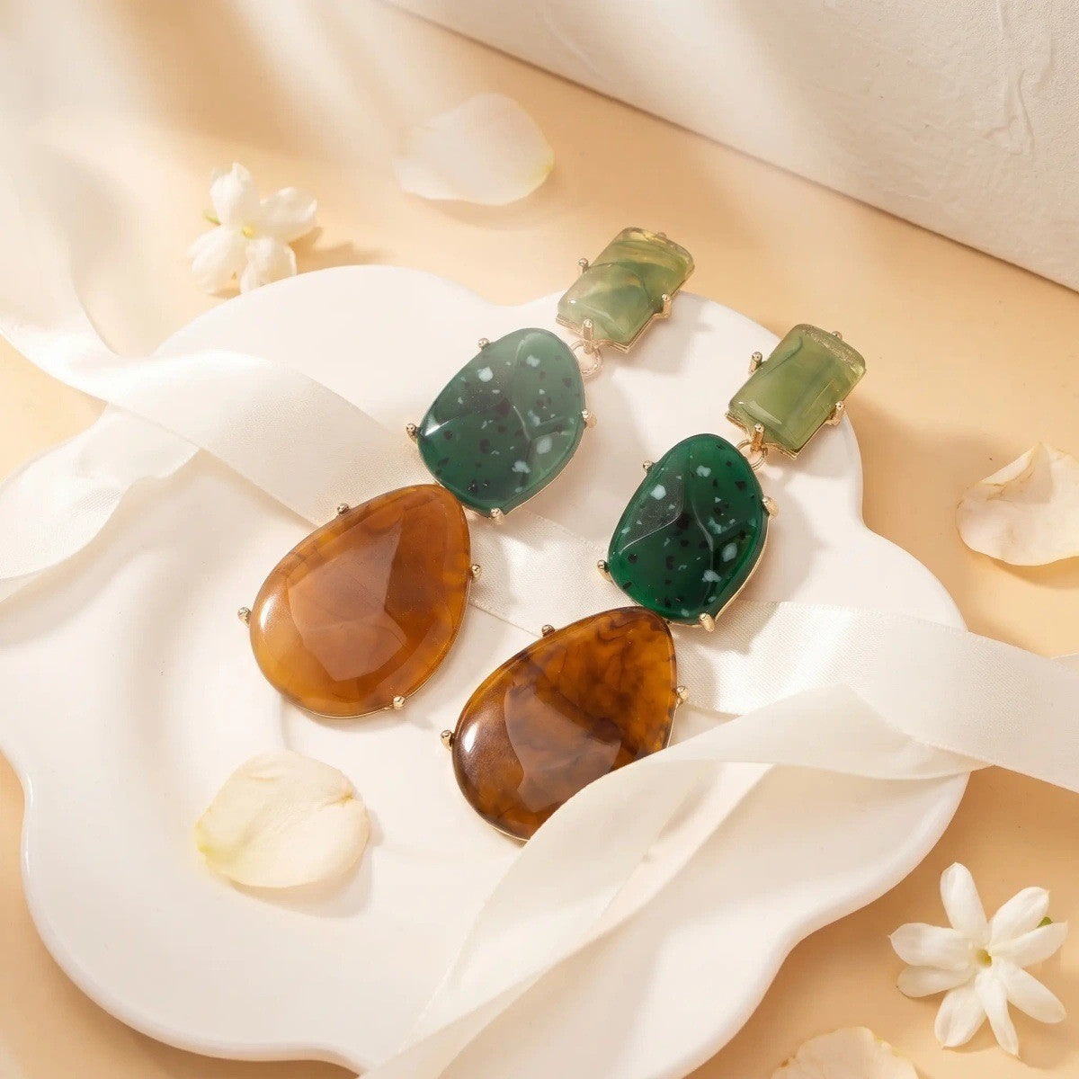 Boho Marbled Resin Stack Drop Earrings