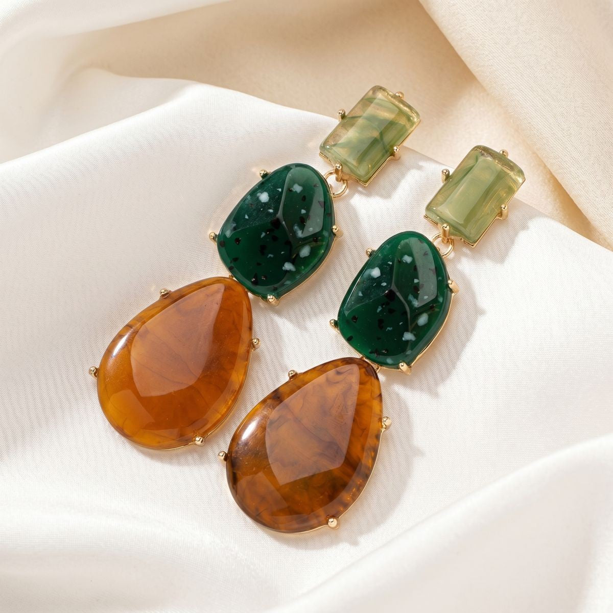 Boho Marbled Resin Stack Drop Earrings