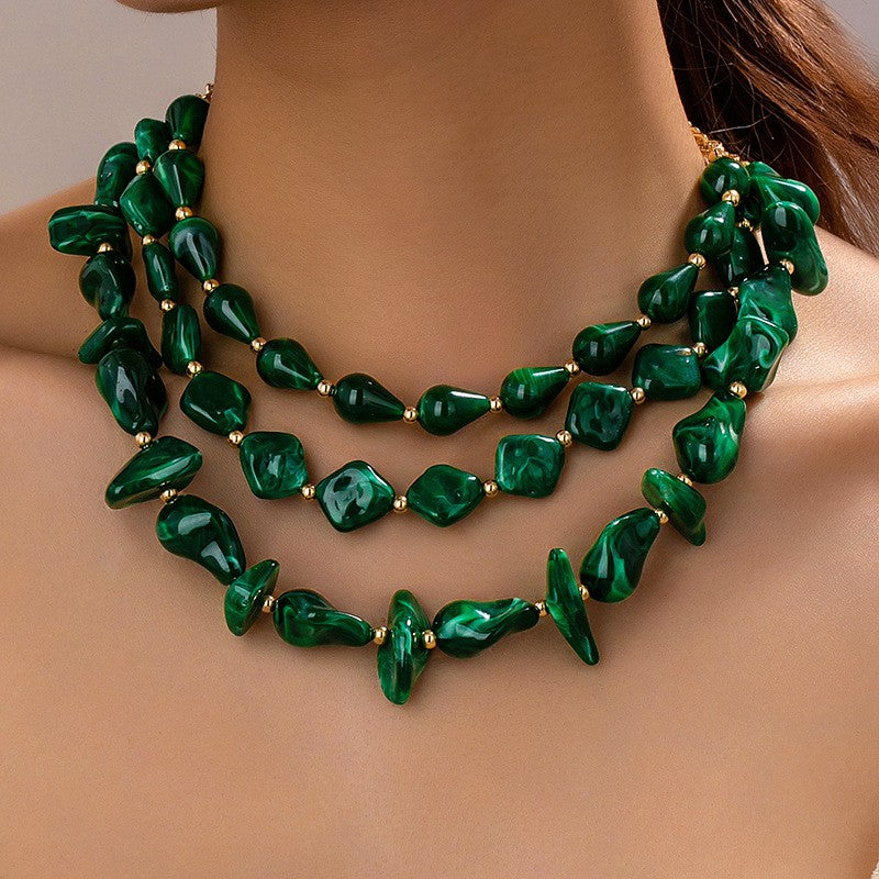 Boho Emerald Green Acrylic Nugget Necklace