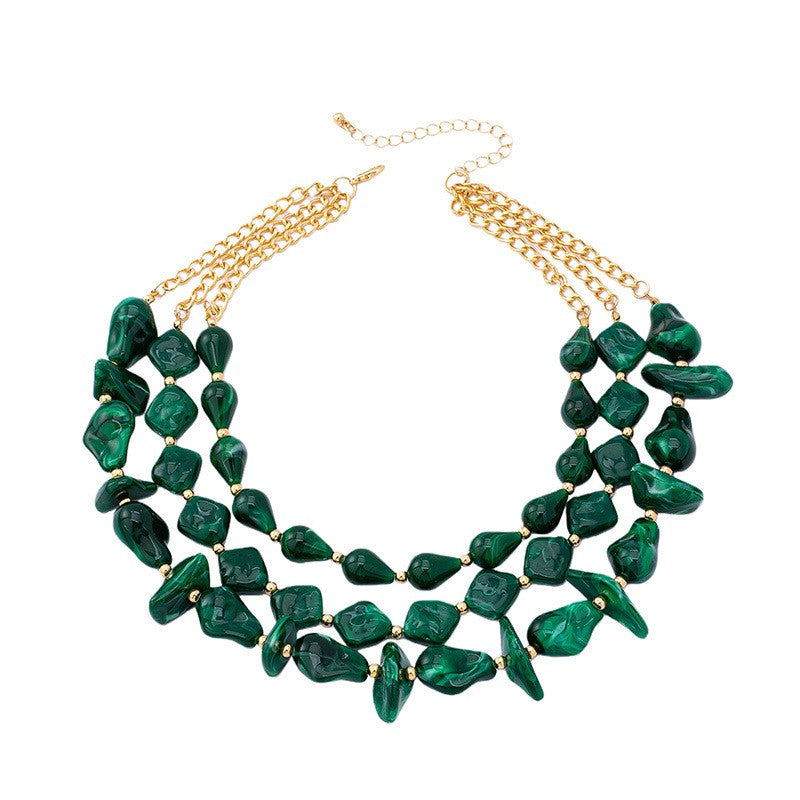 Boho Emerald Green Acrylic Nugget Necklace