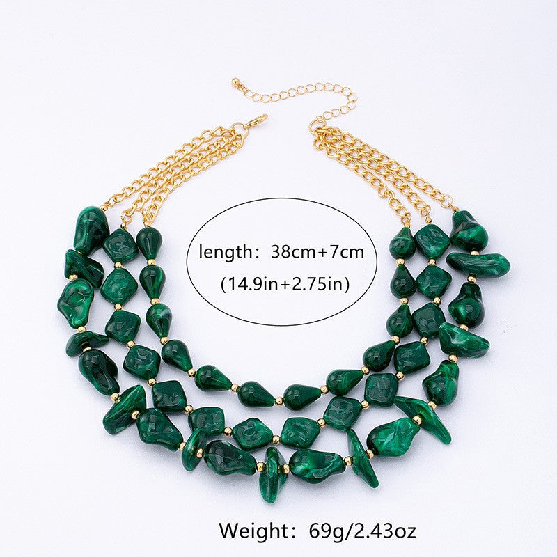 Boho Emerald Green Acrylic Nugget Necklace