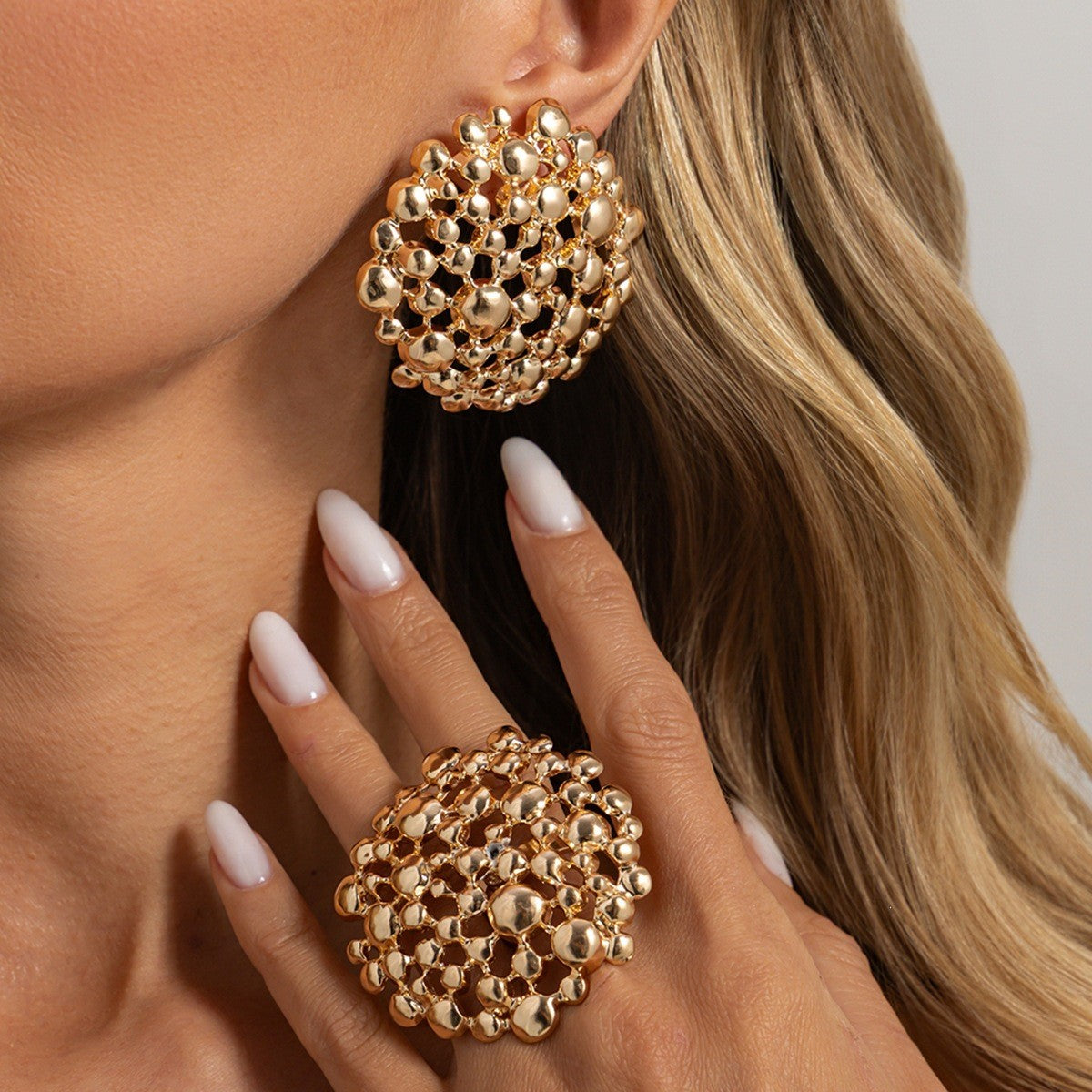 Classy Geometric Honeycomb Earring and Ring Set