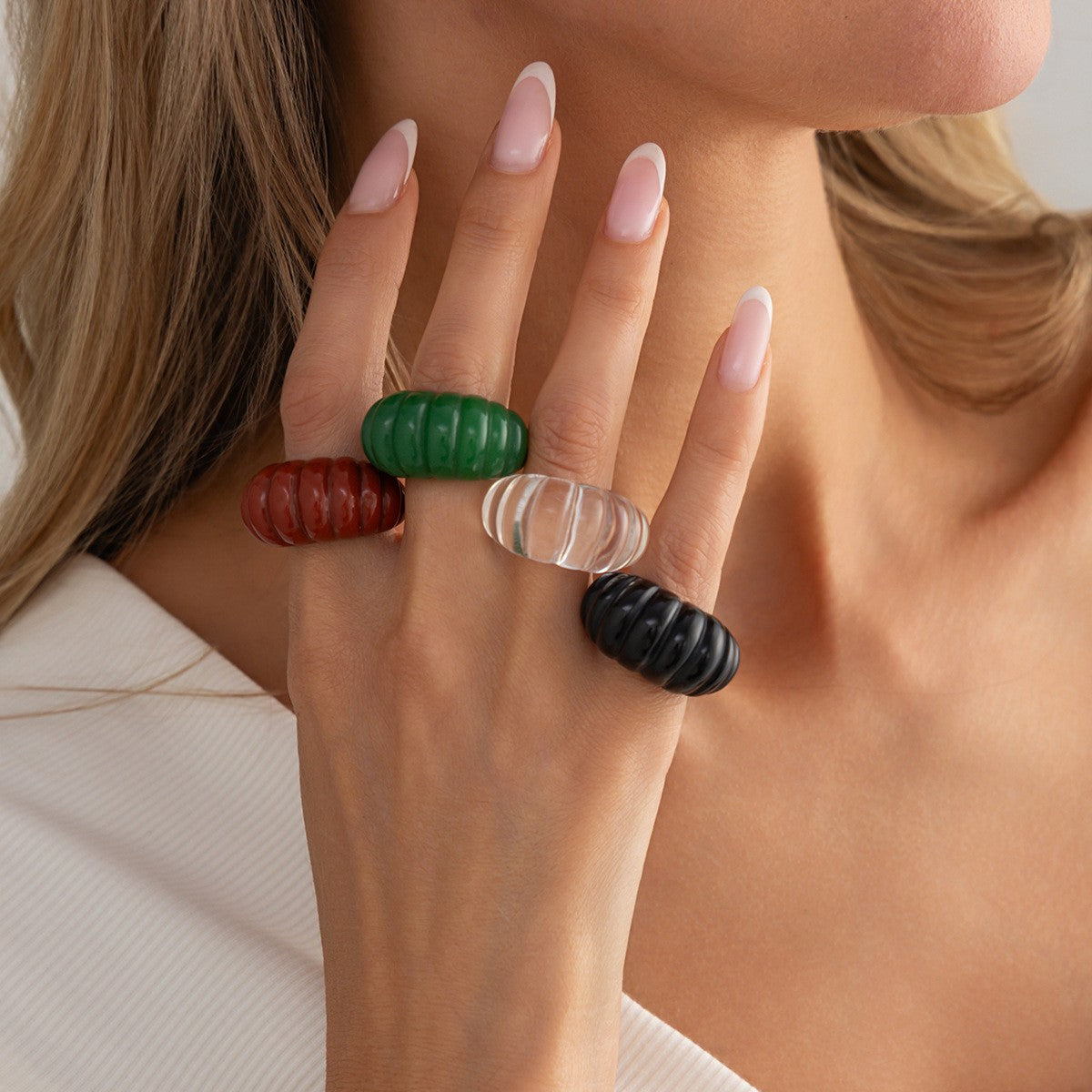 Classy Ribbed Resin Wide Band Ring
