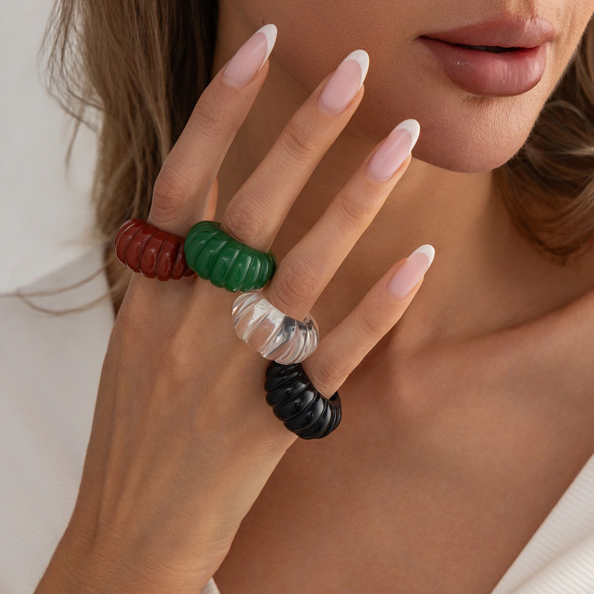 Classy Ribbed Resin Wide Band Ring