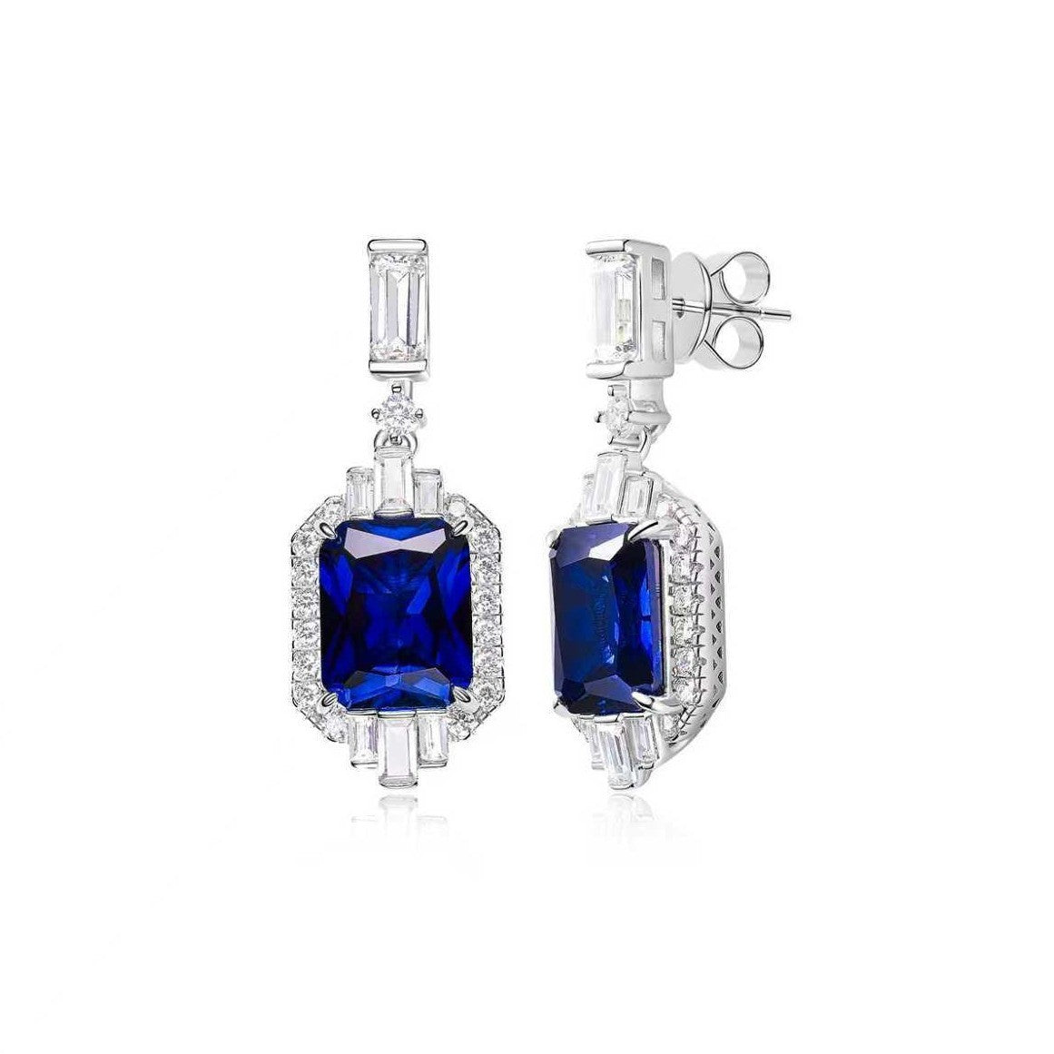Classy Blue Square Zircon Drop Earrings