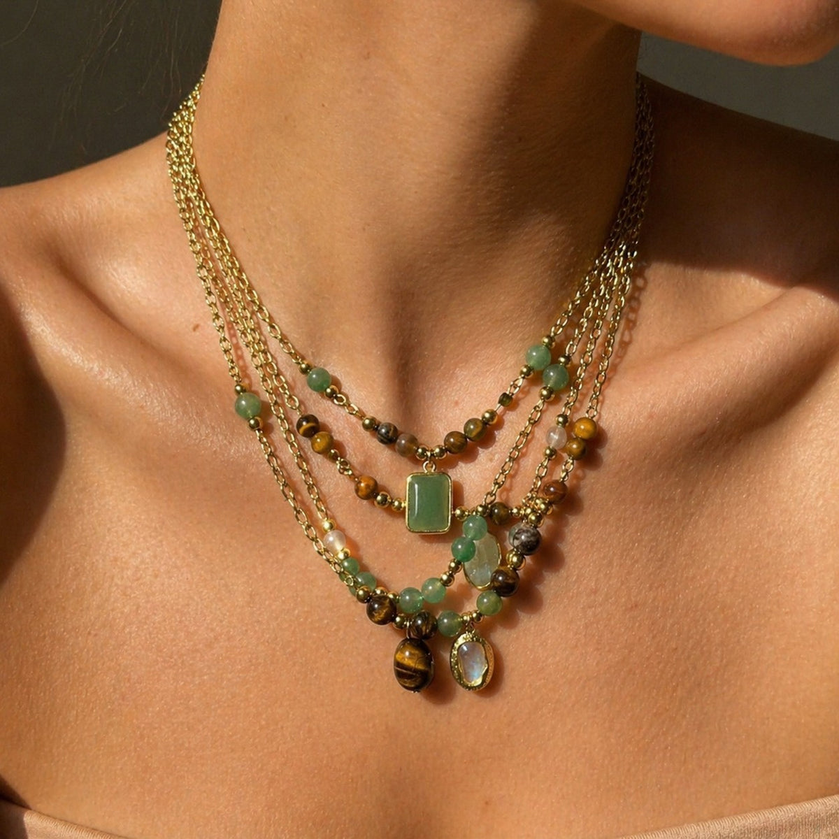 Vintage Boho Multi-Stone Layered Necklace