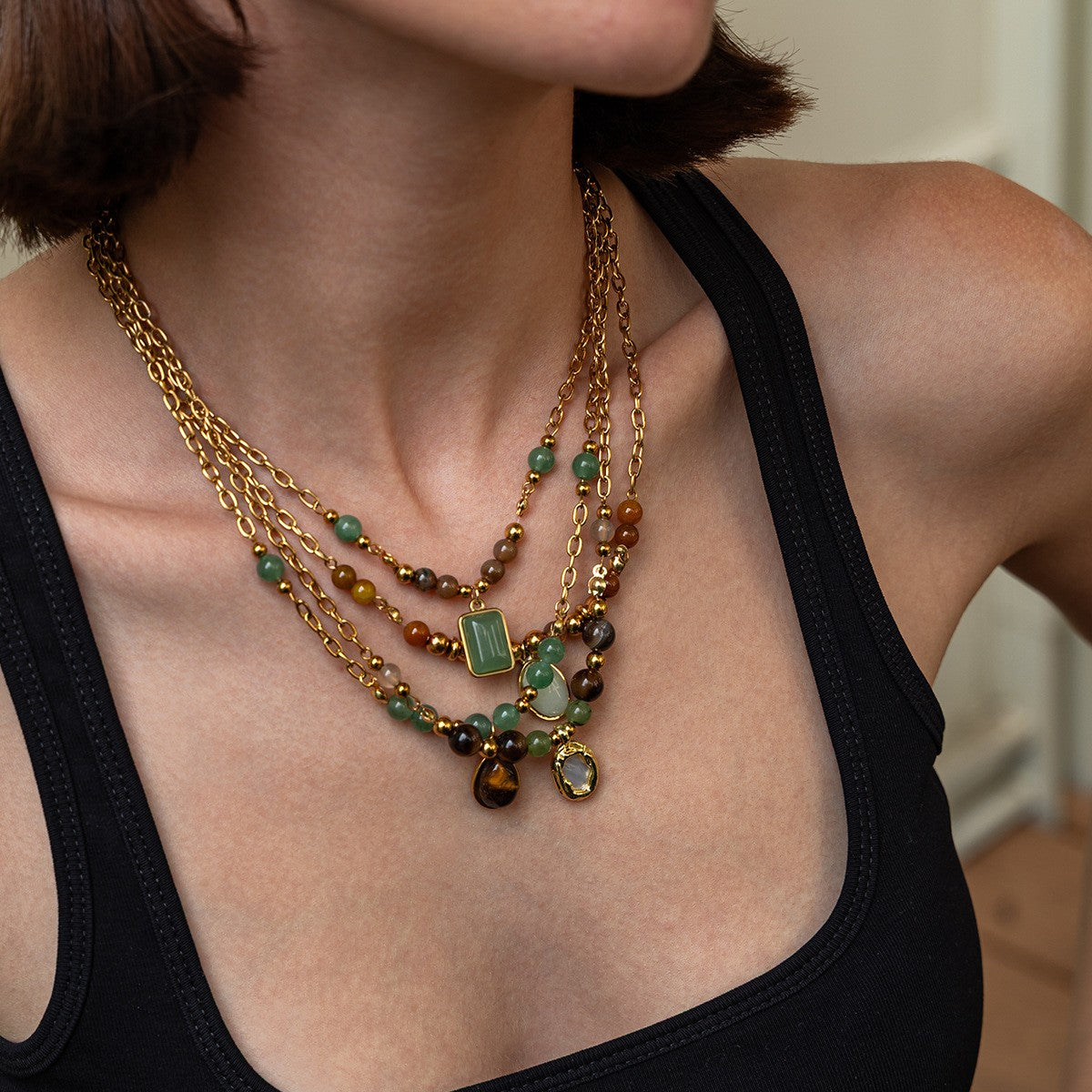 Vintage Boho Multi-Stone Layered Necklace