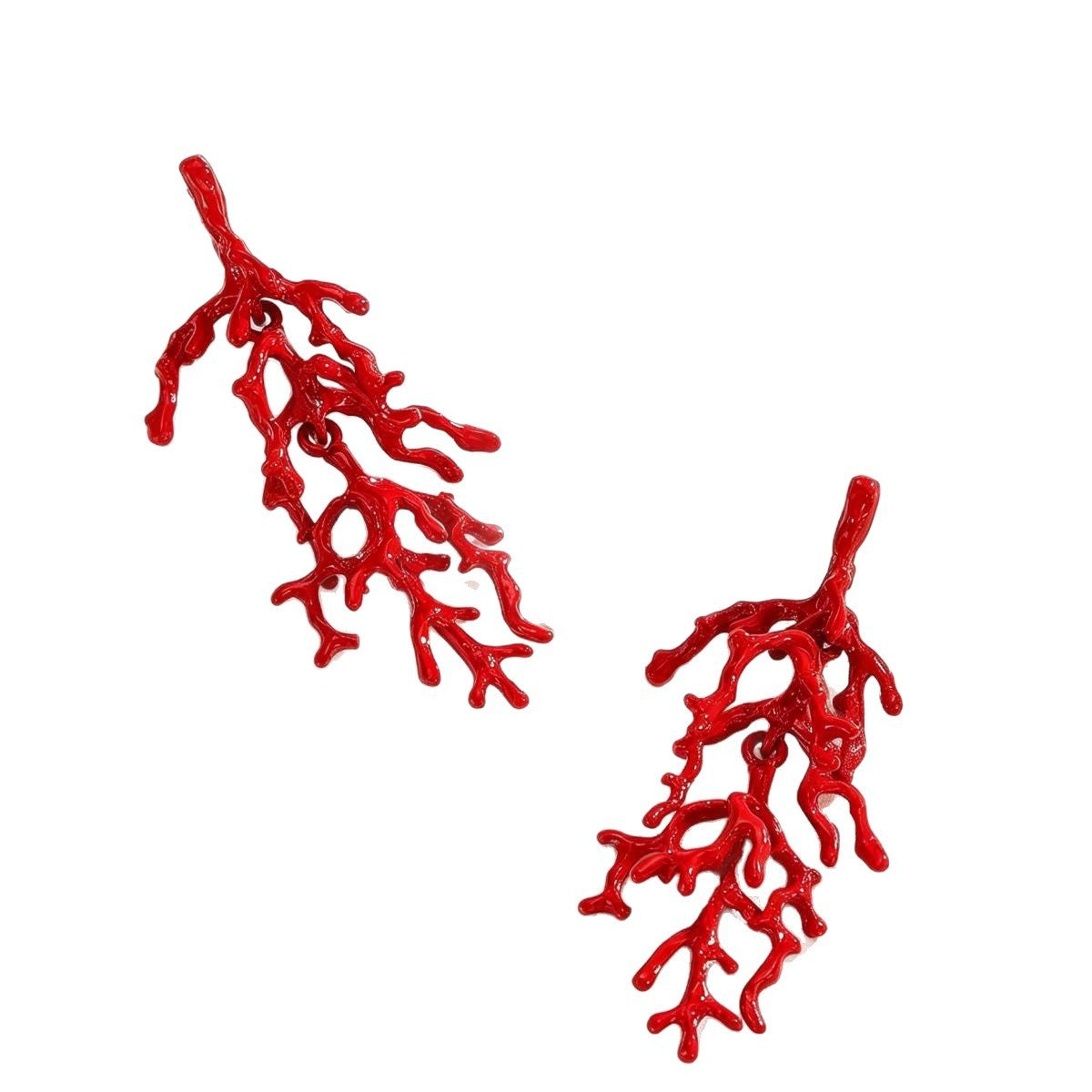 Boho Red Coral Branch Dangle Earrings