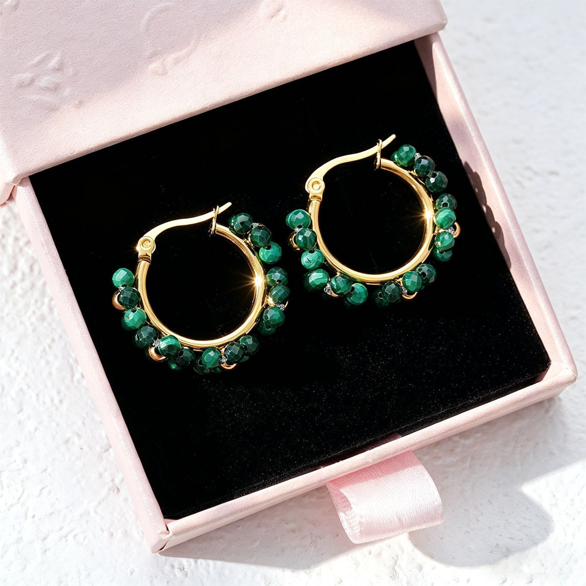 Boho Emerald Beaded Cluster Hoop Earrings