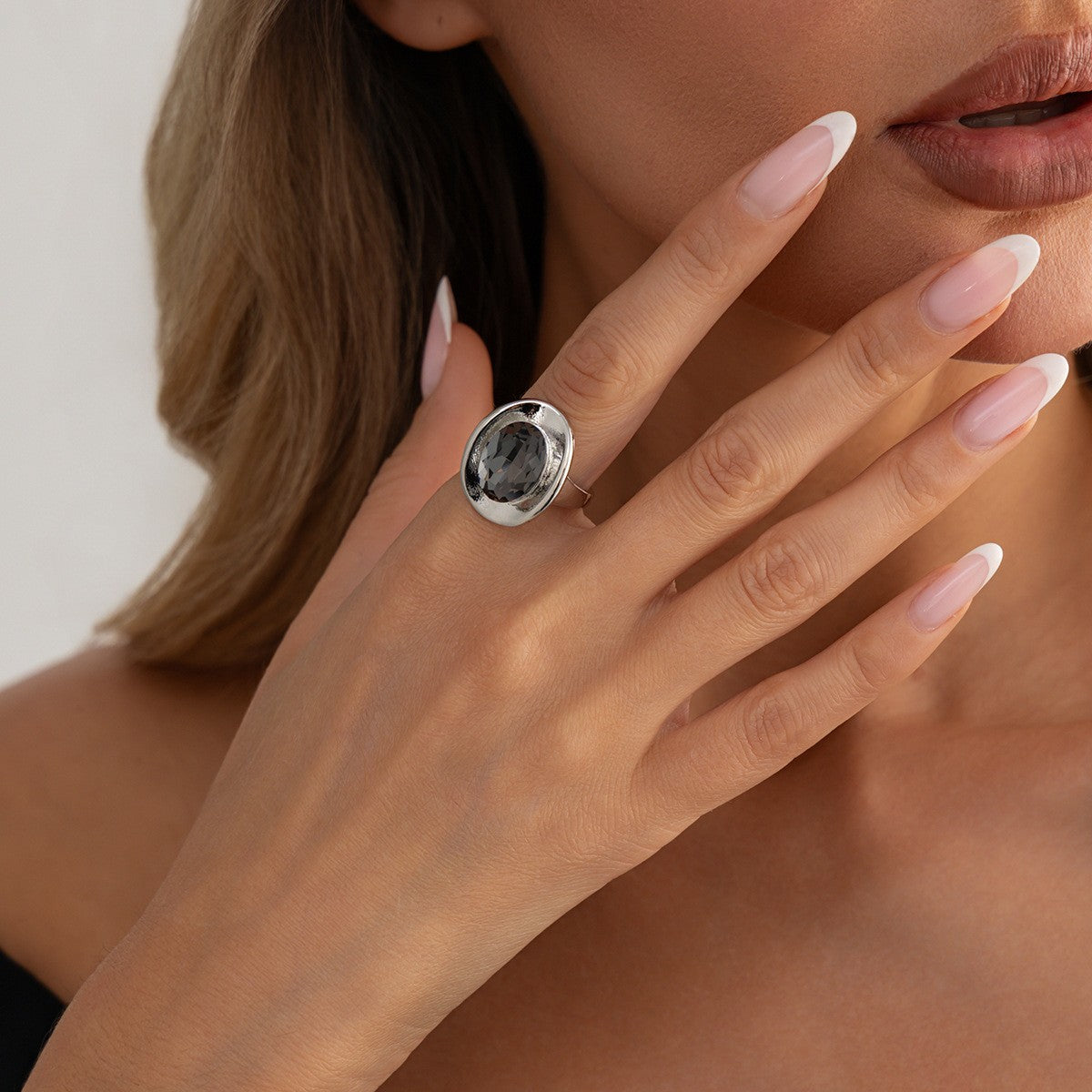 Classy Oval Gemstone Open Ring