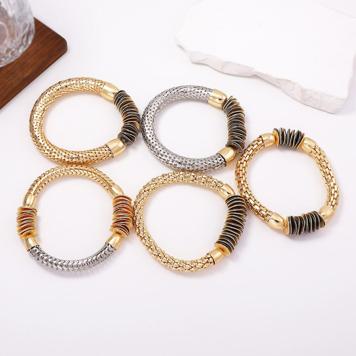Classy Two Tone Woven Snake Bangle