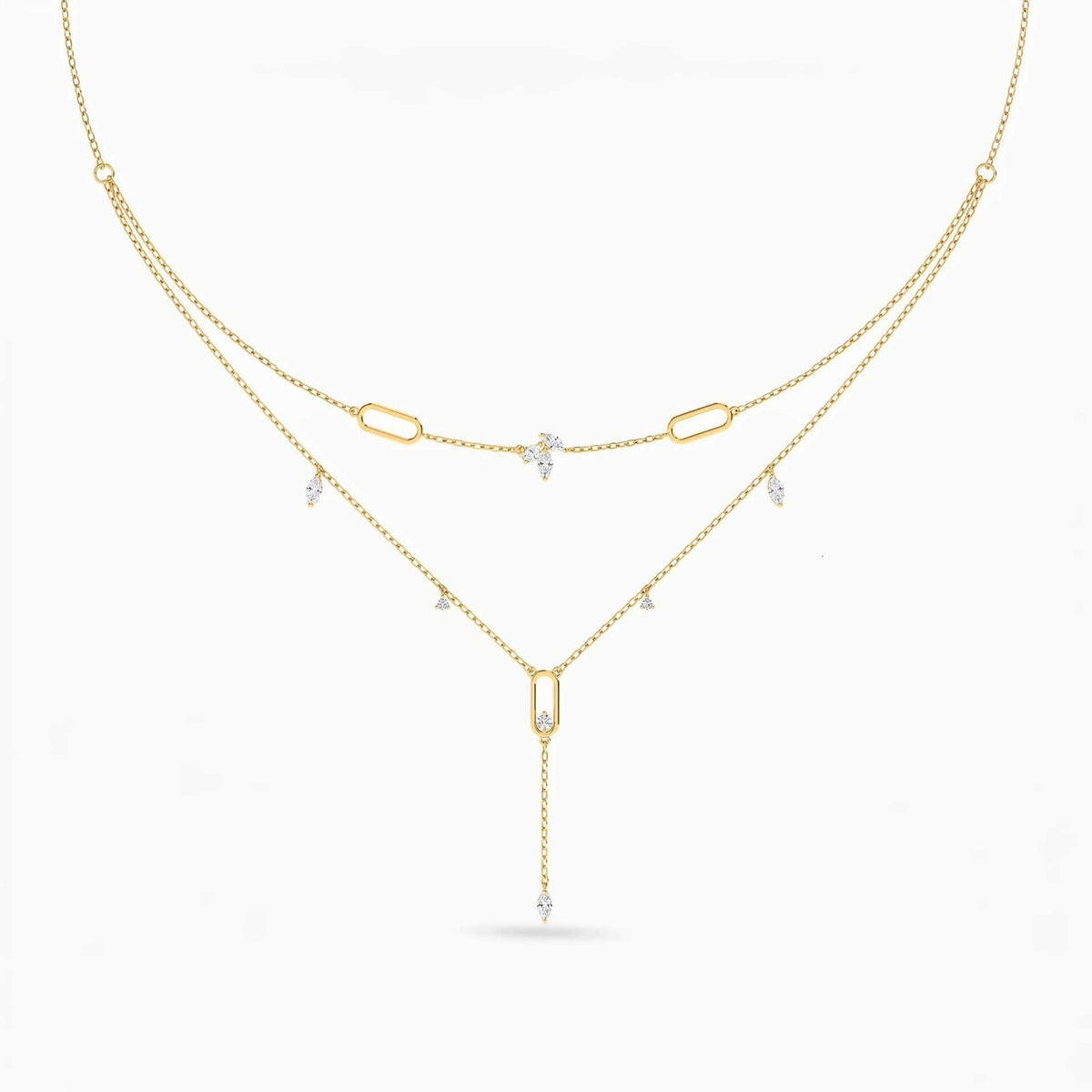 18k Dainty Geometric Zircon Layered Necklace