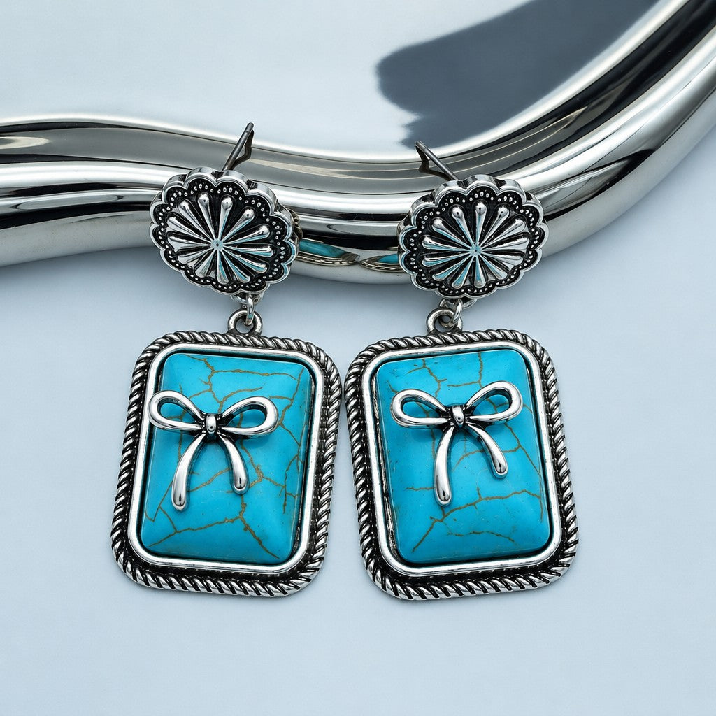 Vintage Turquoise Bull Skull Dangle Earrings