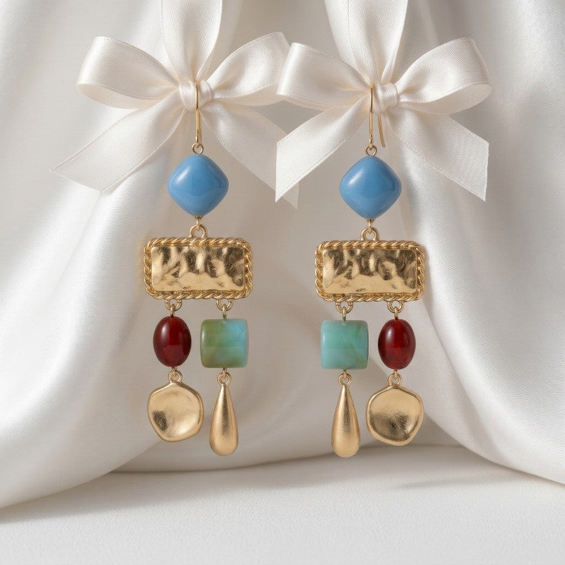 Boho Multicolor Geometric Block Earrings