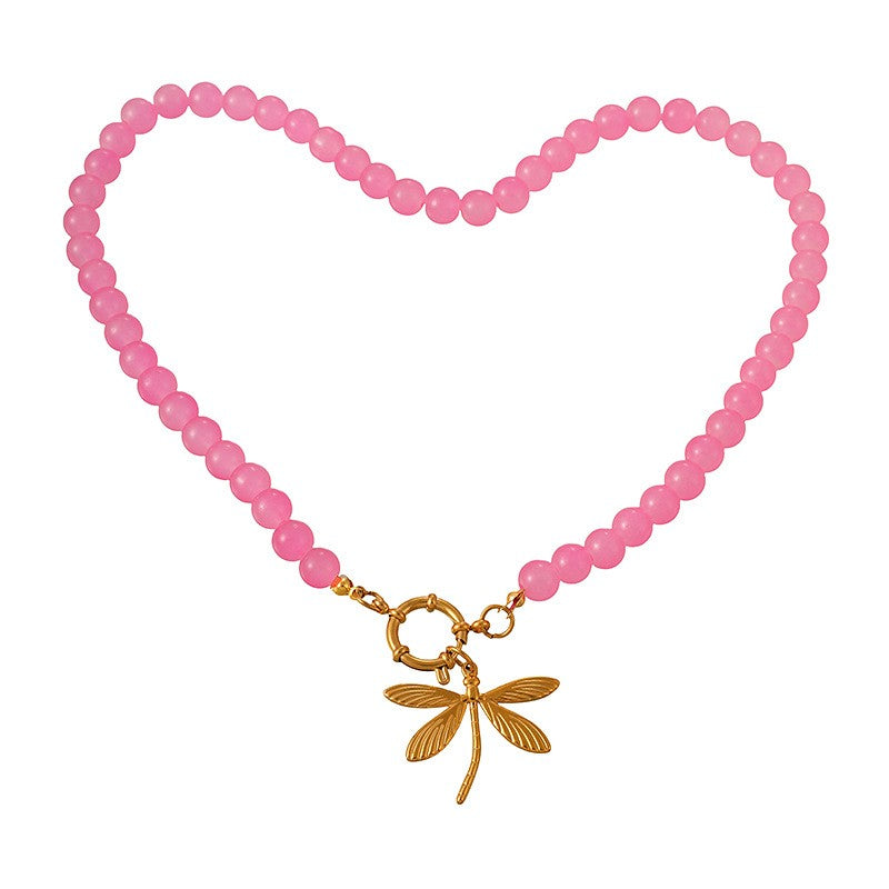 Boho Beaded Dragonfly Circle Clasp Necklace