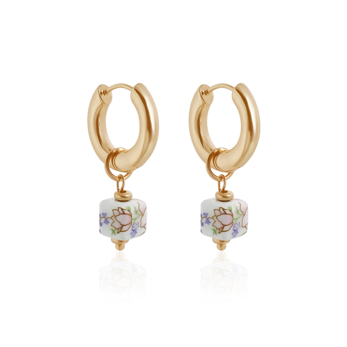 Romantic Floral Ceramic Square Bead Necklace, Earring Set