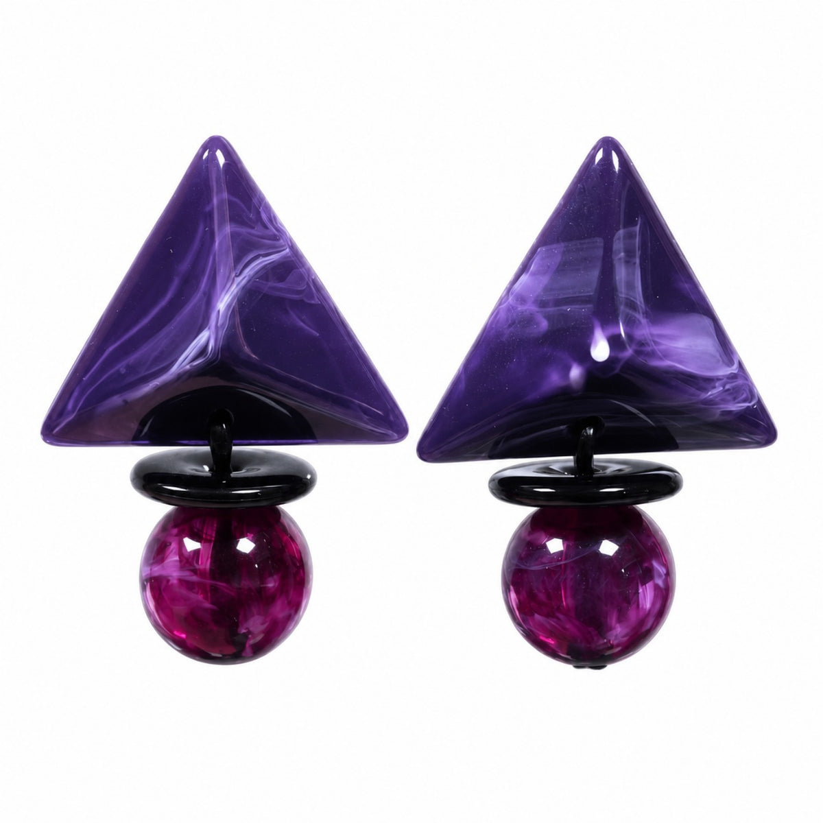 S925 Vintage Purple Pyramid Ball Earrings