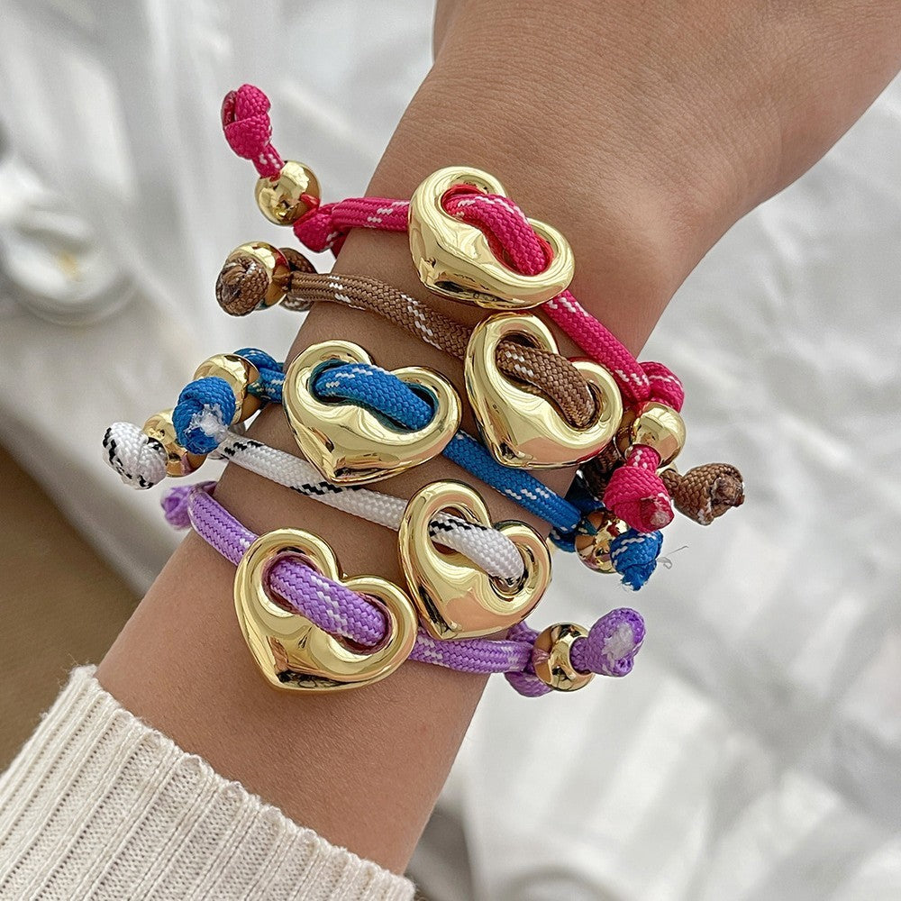Dopamine Multi-Color Braided Heart Bracelet Set
