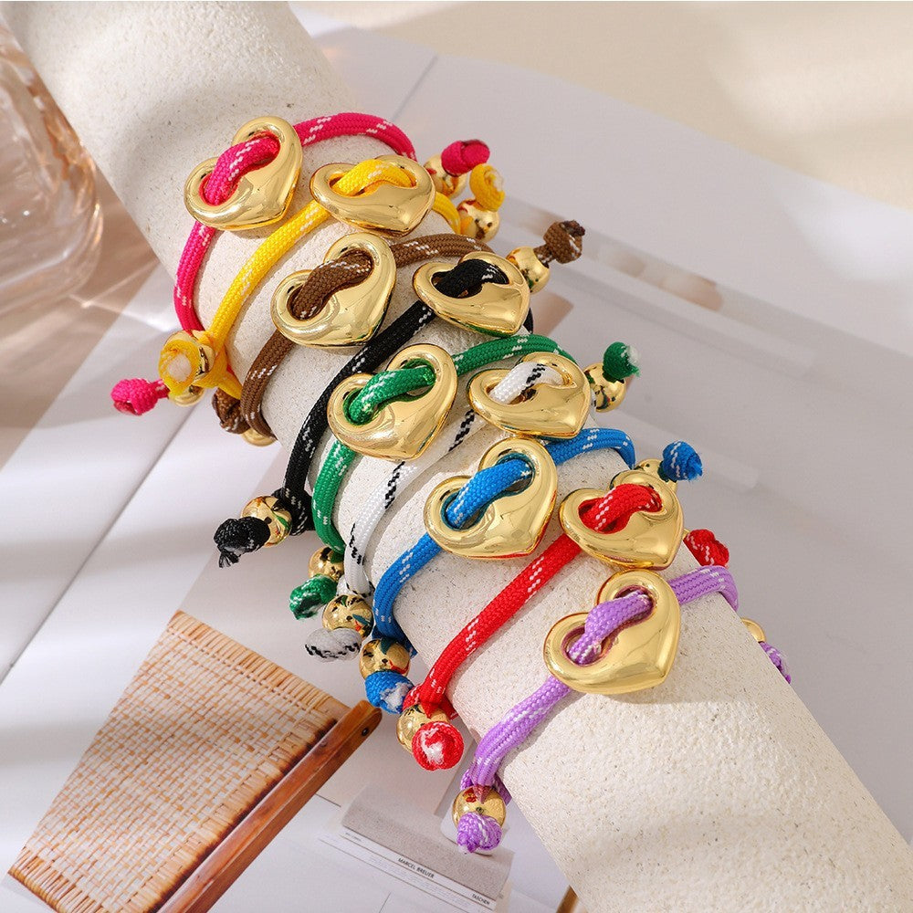 Dopamine Multi-Color Braided Heart Bracelet Set