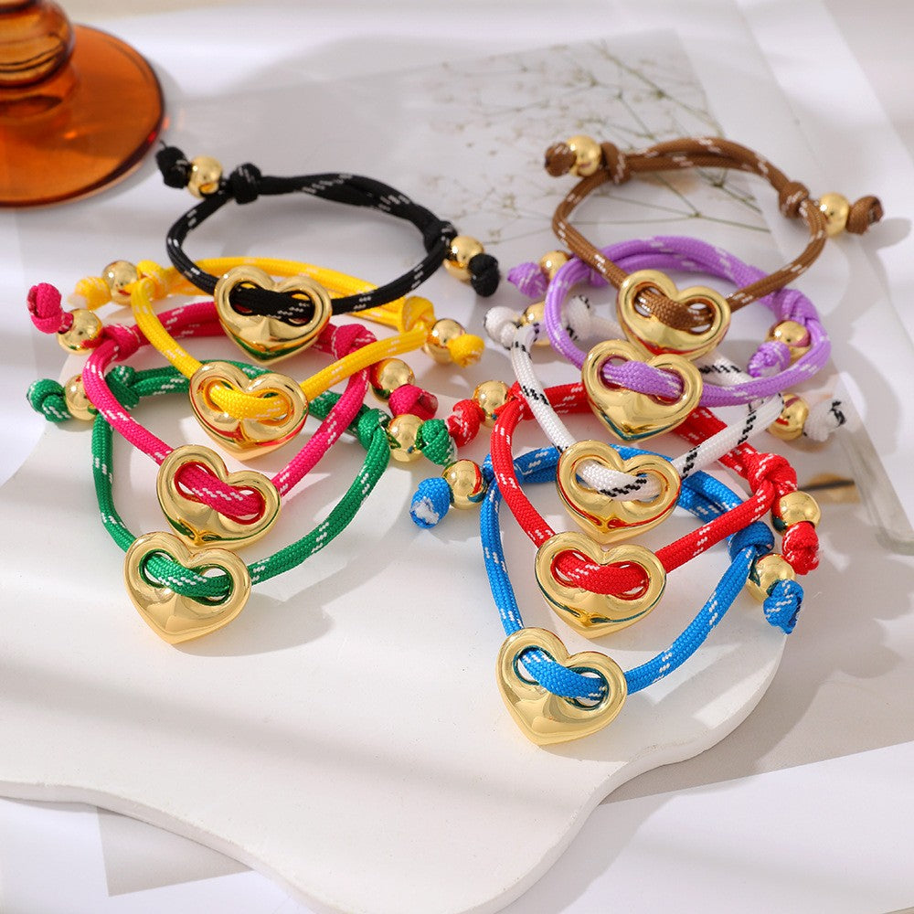 Dopamine Multi-Color Braided Heart Bracelet Set