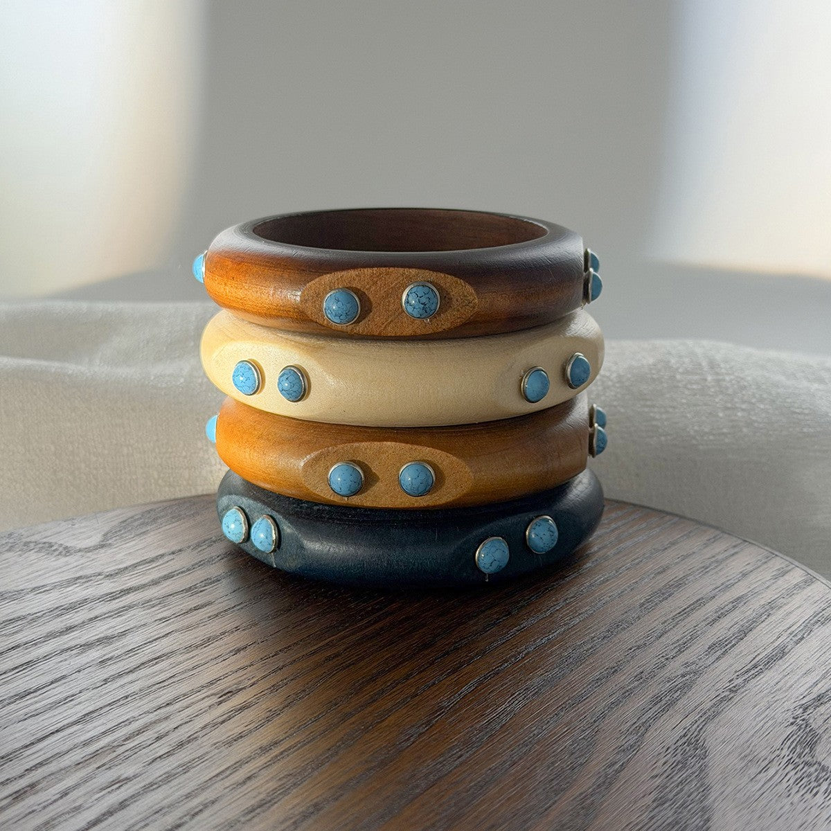 Boho Wood Turquoise Inlay Bangle