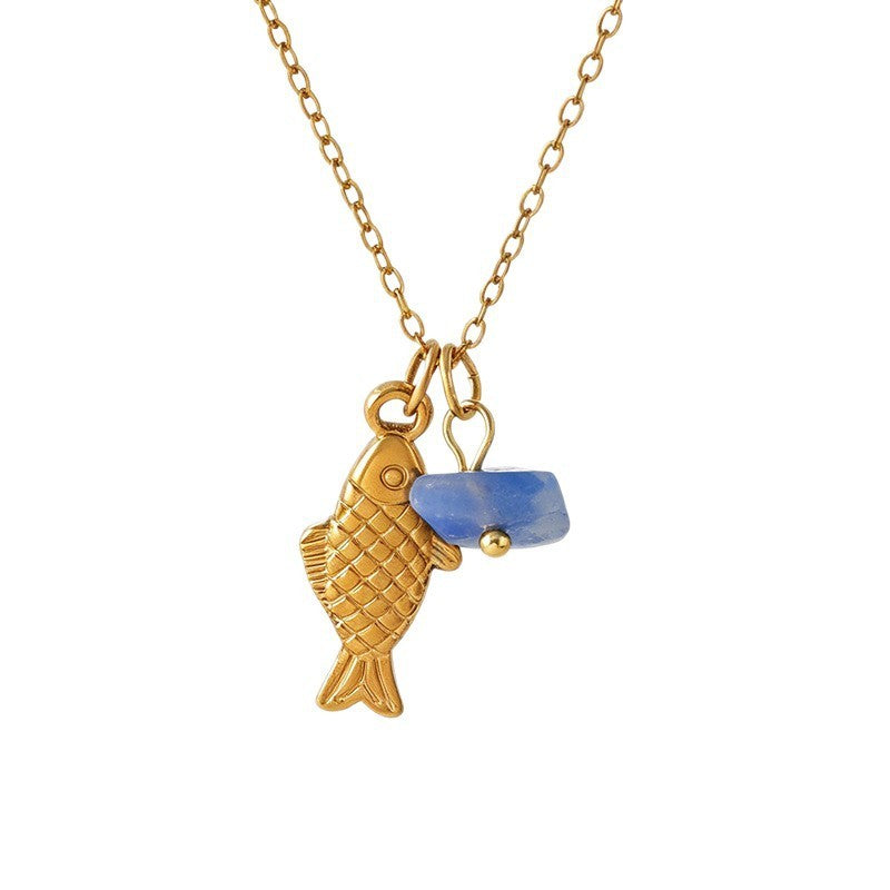Dainty Layered Fish & Stone Necklace