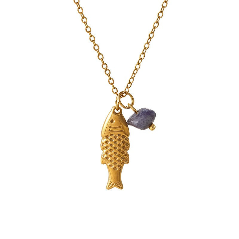 Dainty Layered Fish & Stone Necklace