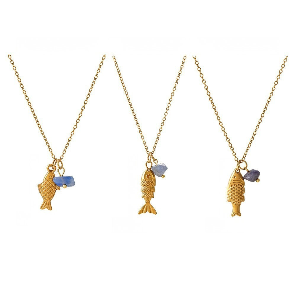 Dainty Layered Fish & Stone Necklace