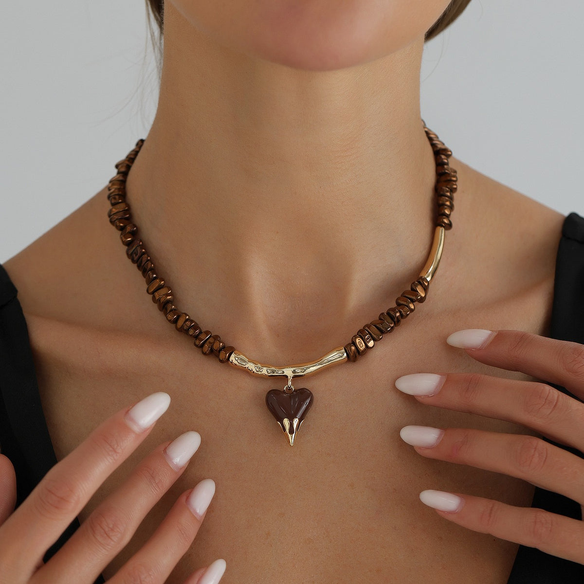 Boho Hematite Beaded Heart Necklace