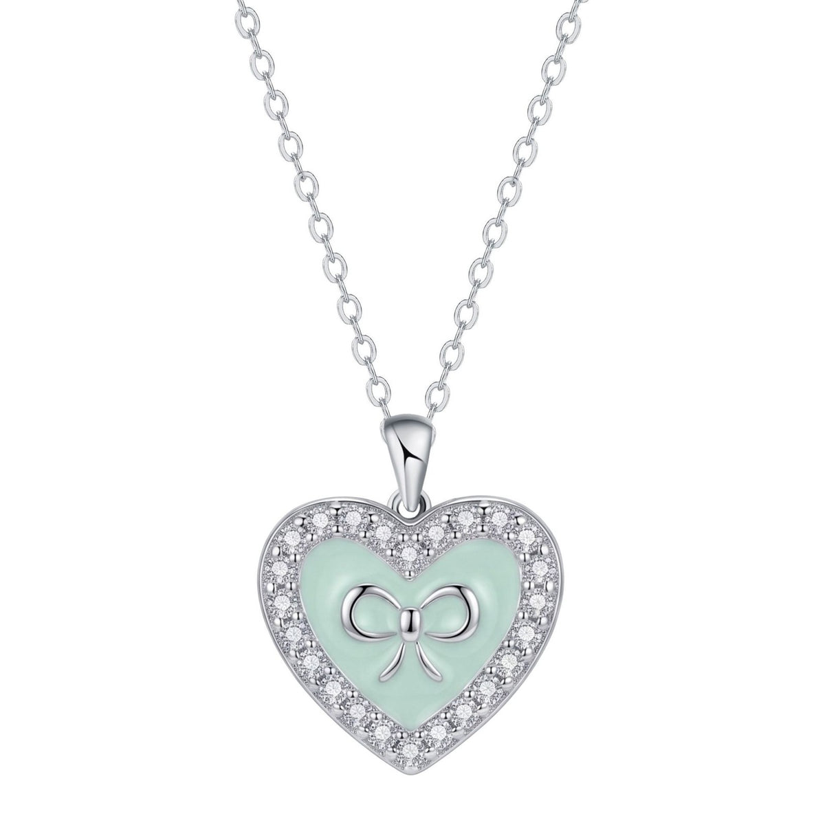 Romantic Enamel Heart Bow Necklace