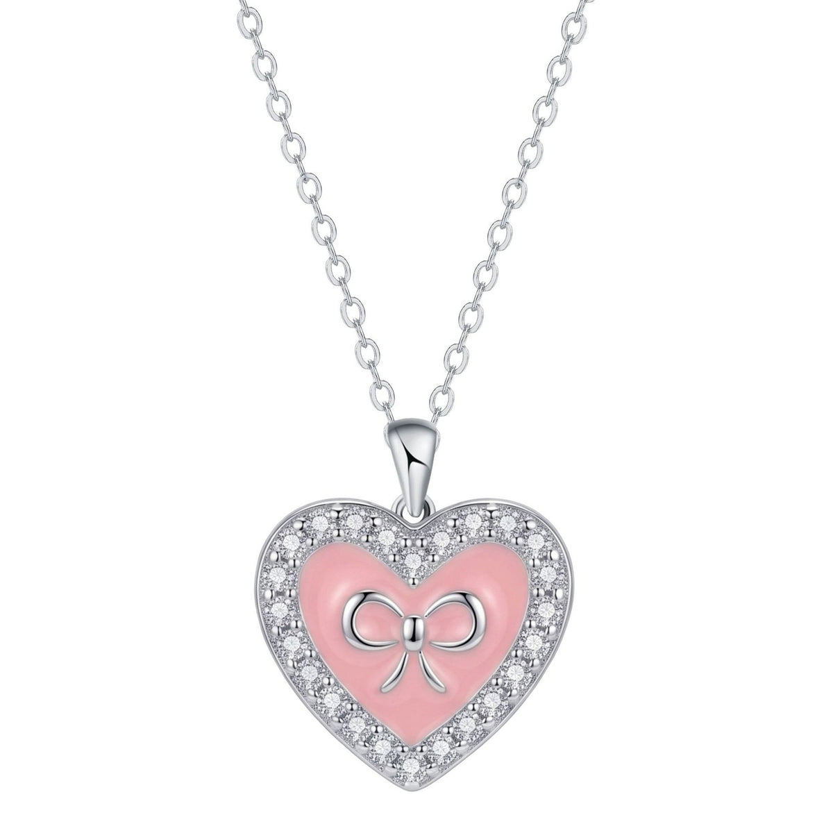 Romantic Enamel Heart Bow Necklace