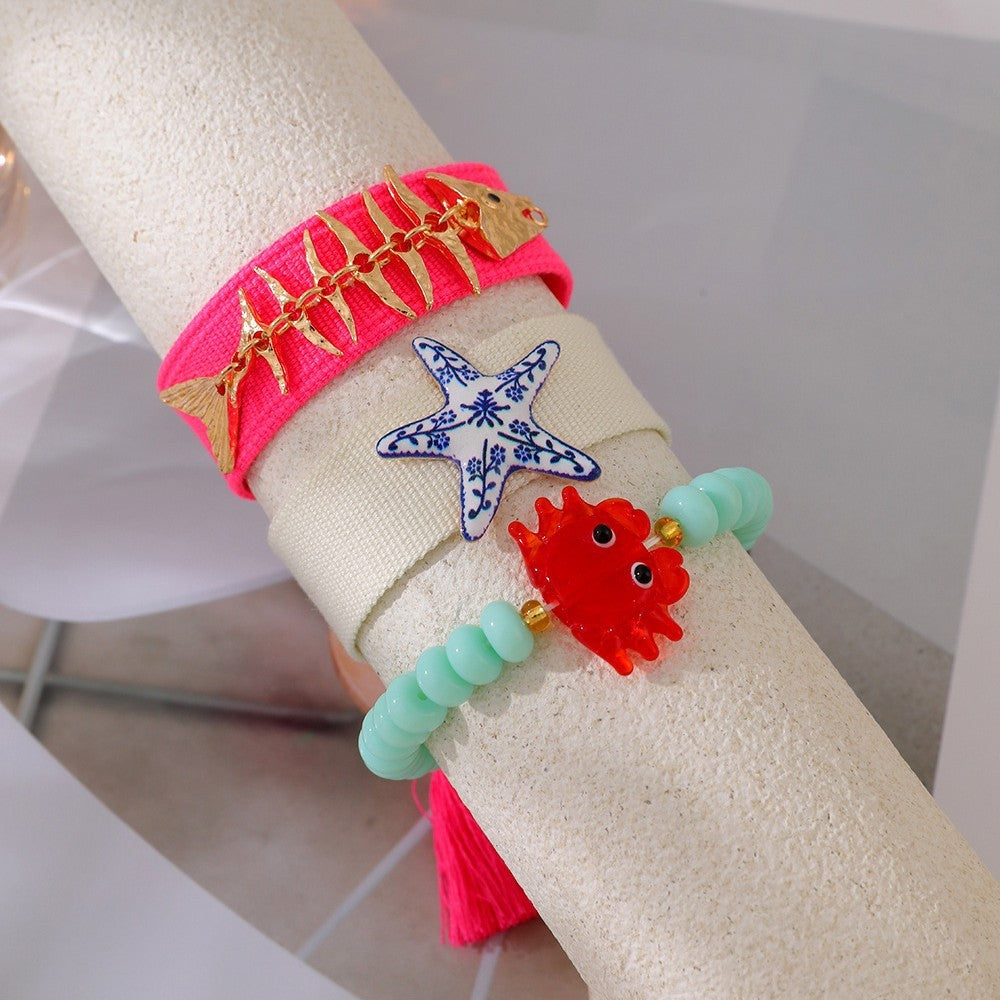 Playful Nautical Starfish & Crab Bracelet Set