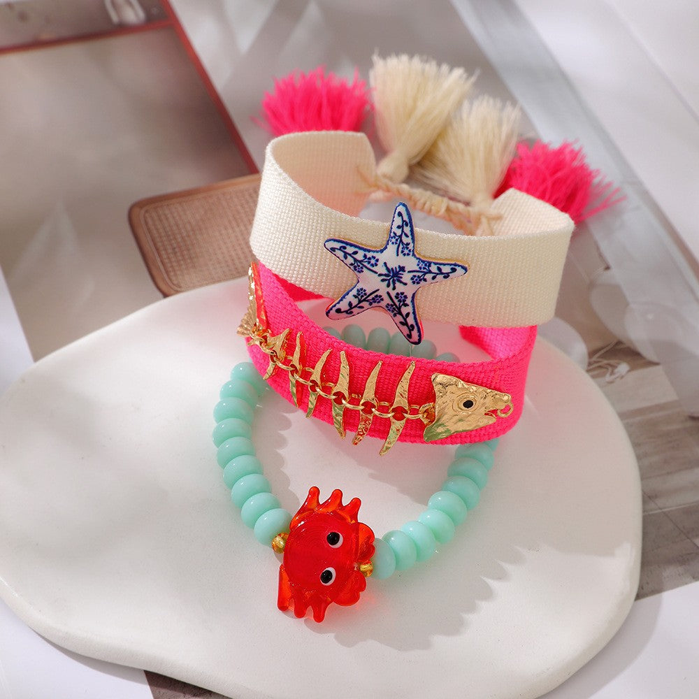 Playful Nautical Starfish & Crab Bracelet Set