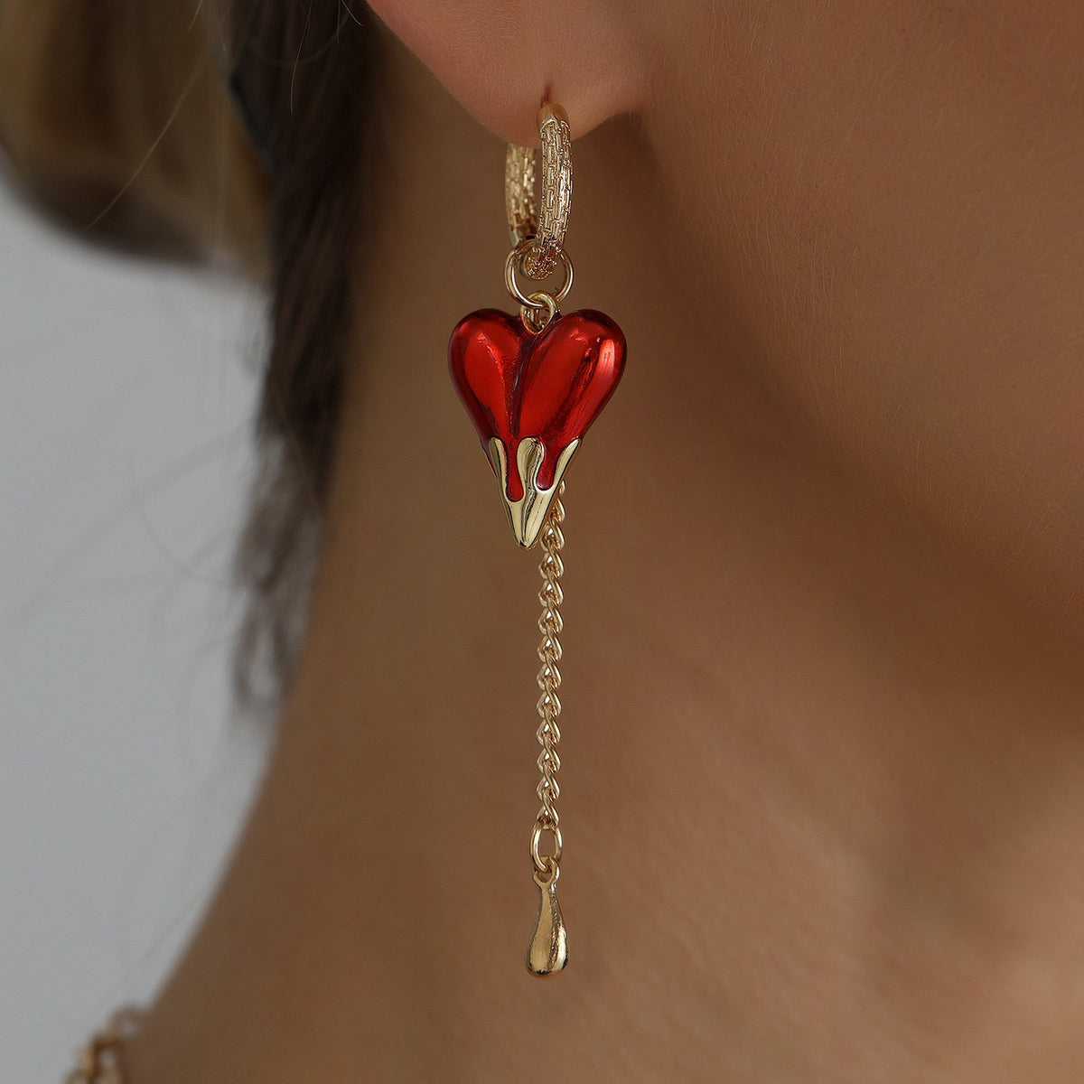 Romantic Red Beaded Heart Necklace & Earring Set