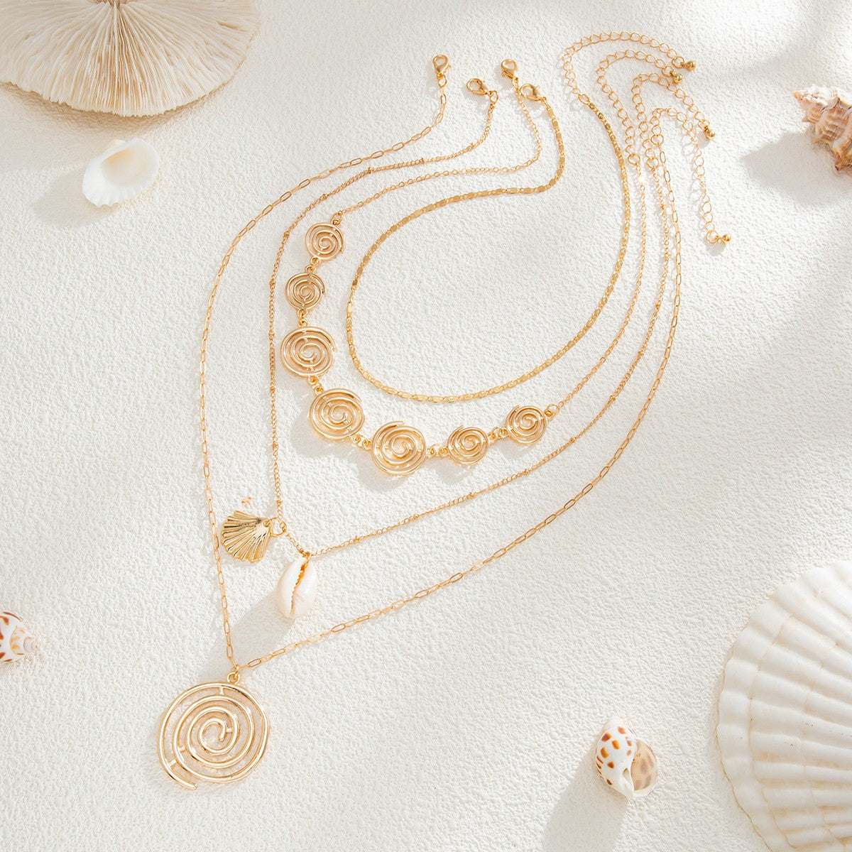 Boho Layered Spiral & Shell Necklace