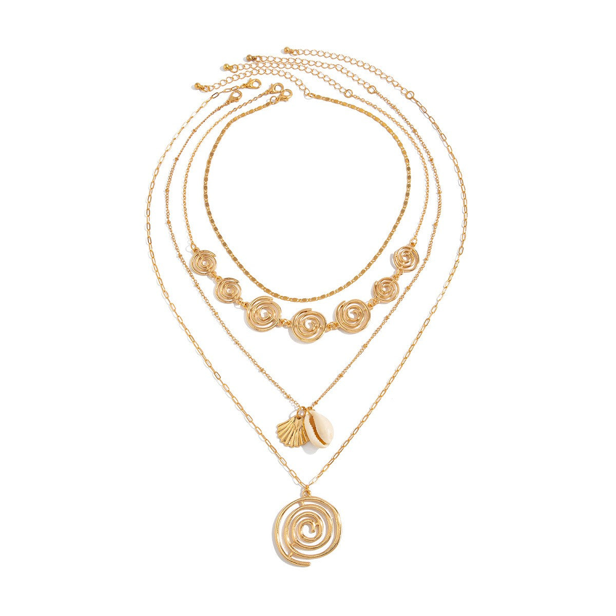 Boho Layered Spiral & Shell Necklace