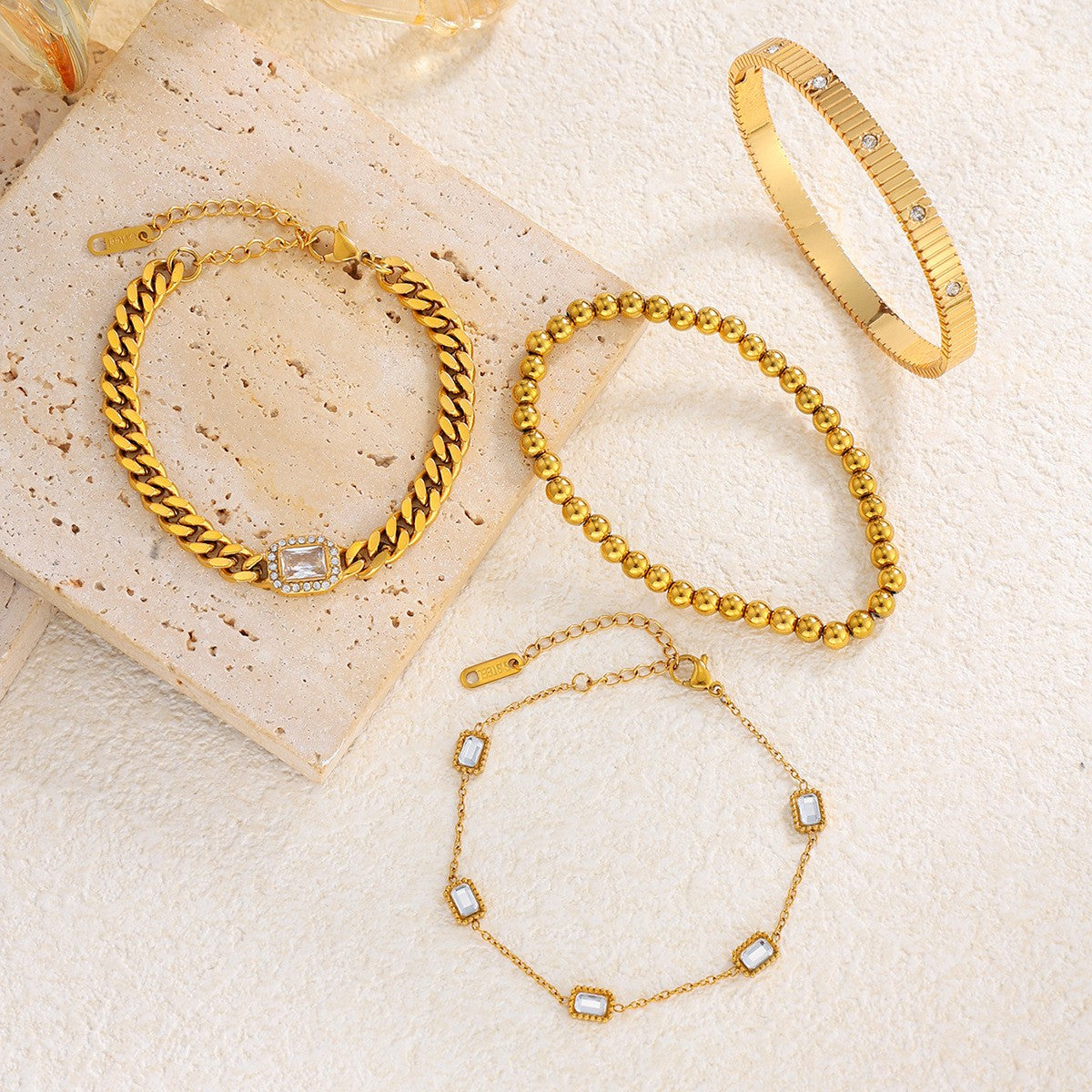 Classy Geometric Chain & Bead Bracelet Stack