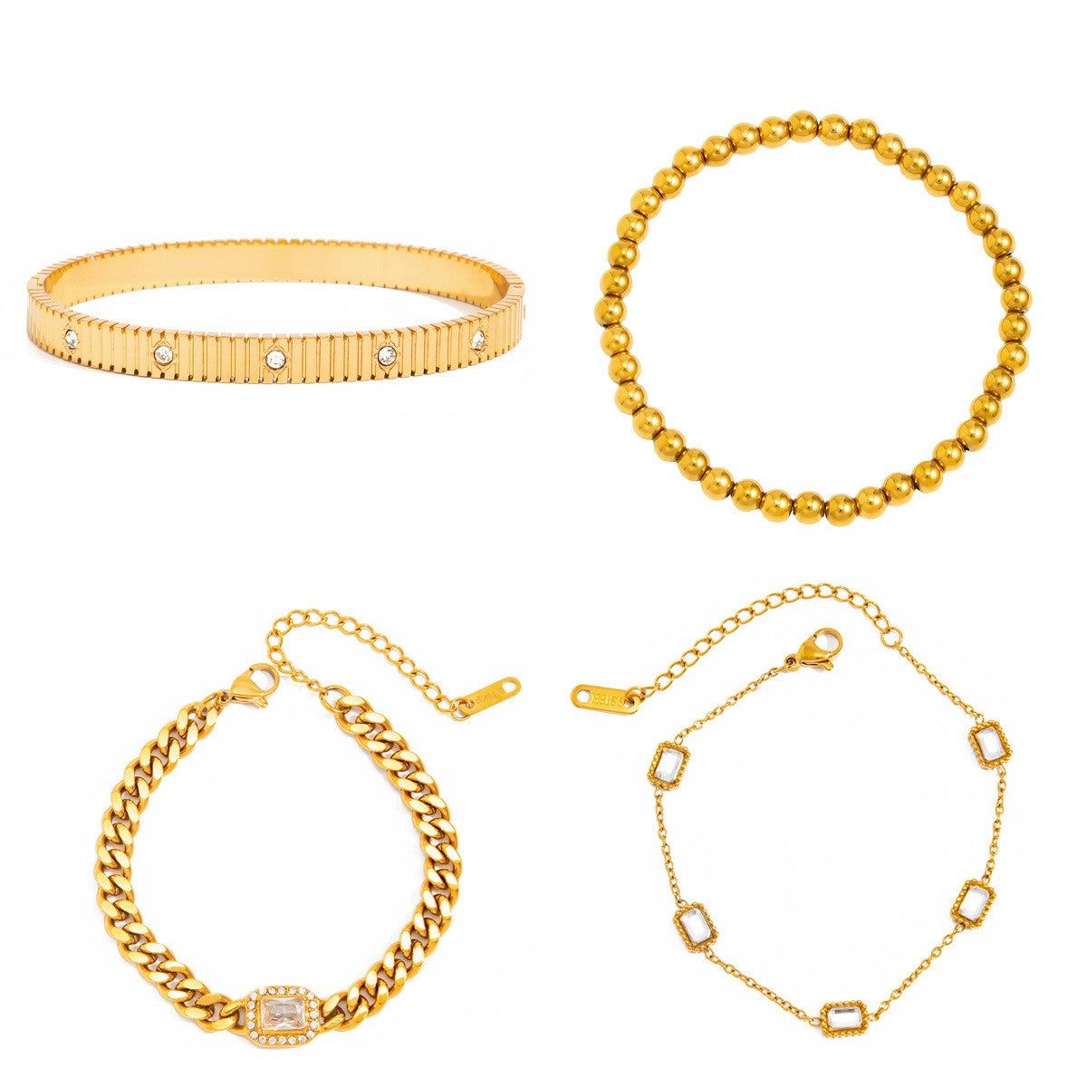 Classy Geometric Chain & Bead Bracelet Stack