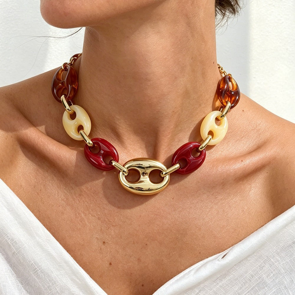Classy Multicolor Resin Mariner Link Necklace