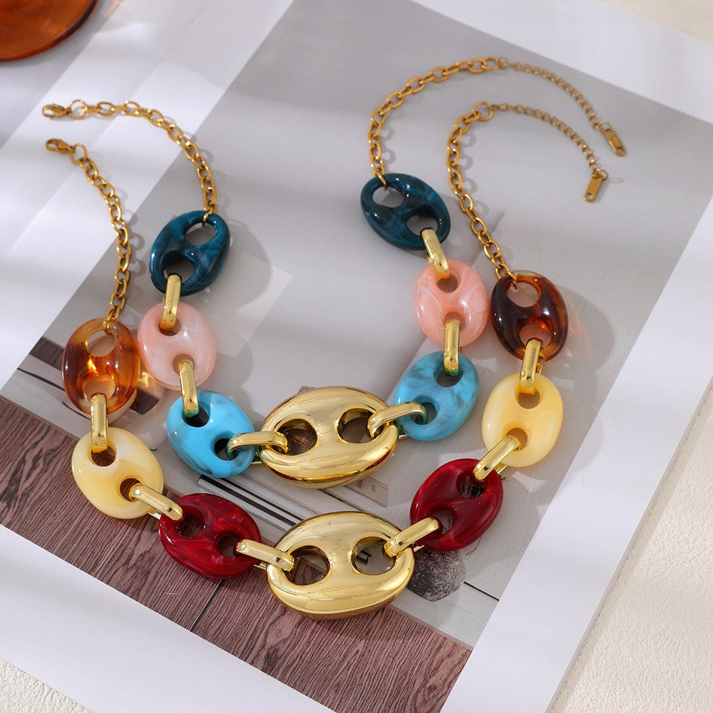 Classy Multicolor Resin Mariner Link Necklace