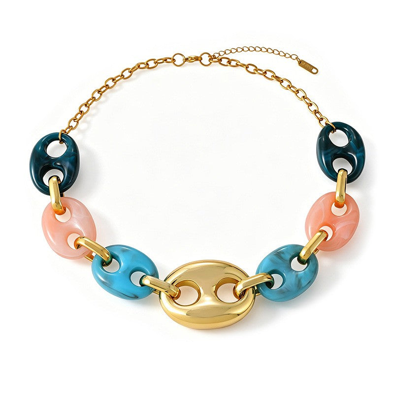 Classy Multicolor Resin Mariner Link Necklace