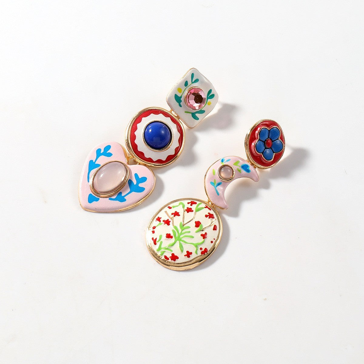 Romantic Asymmetric Enamel Drop Earrings
